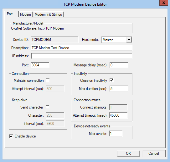 TCP Modem EIE Device Editor